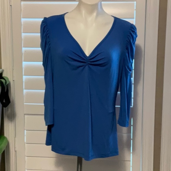 Worthington Blue Ruched Blouse Relaxed Fit - Picture 1 of 6